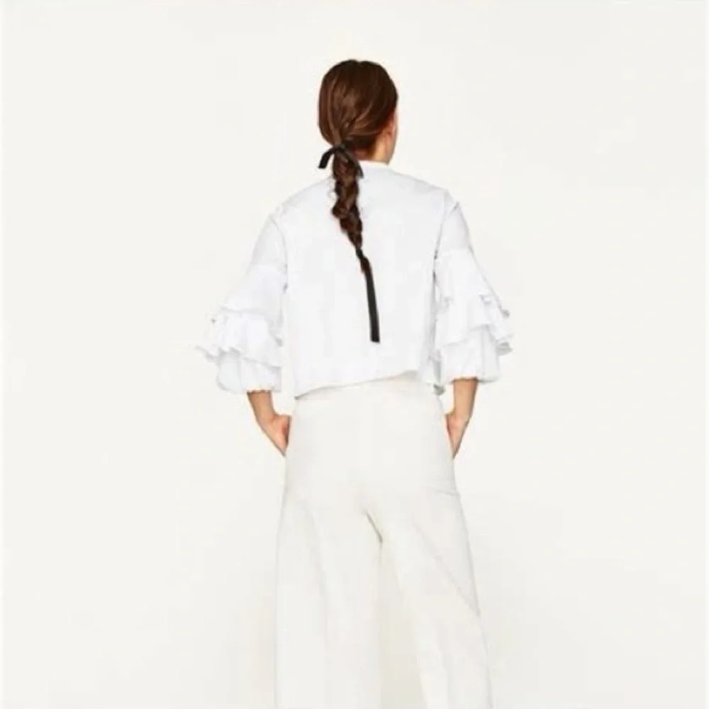 White Ruffled Sleeve Top - Picture 2 of 3